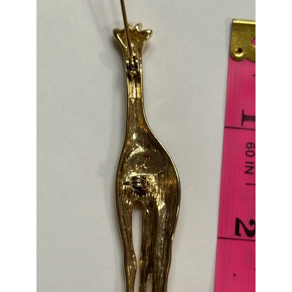 Vintage Liz Claiborne Gold Tone Giraffe Brooch Brown‎ Enamel Animal Pin Safari